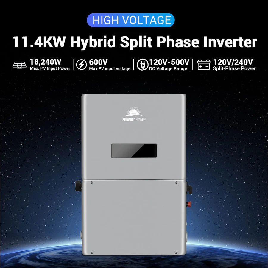 11.4KW Hybrid Solar Inverter with APS Transmitter - Split Phase High Voltage Power Converter for Home & RV Off-Grid Systems | Compatible with Solar Panels & Battery Backup