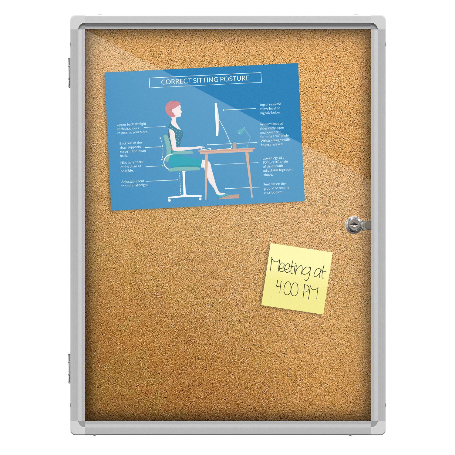 Lockable Aluminum Frame Cork Bulletin Board - 24