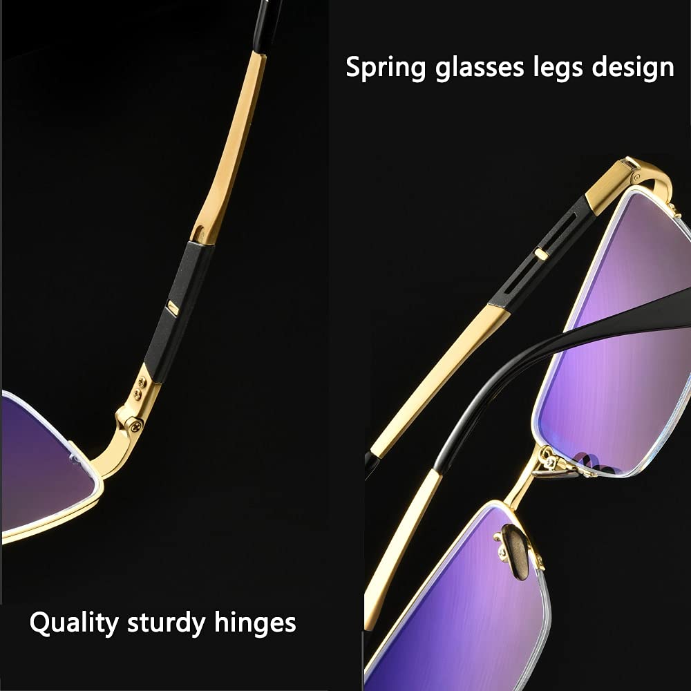 Blue Light Blocking Reading Glasses for Men - Pure Titanium Progressive Multifocus Computer Glasses +1.50 Strength - Anti-Eye Strain for Office Work, Gaming & Screen Time (Black)