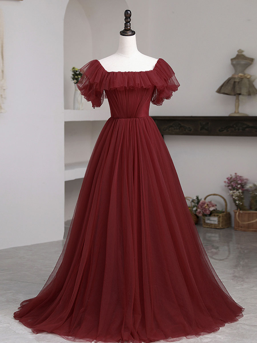 Elegant Burgundy A-Line Long Prom Dresses & Bridesmaid Gowns - Formal Evening Gowns for Homecoming, Weddings & Special Occasions