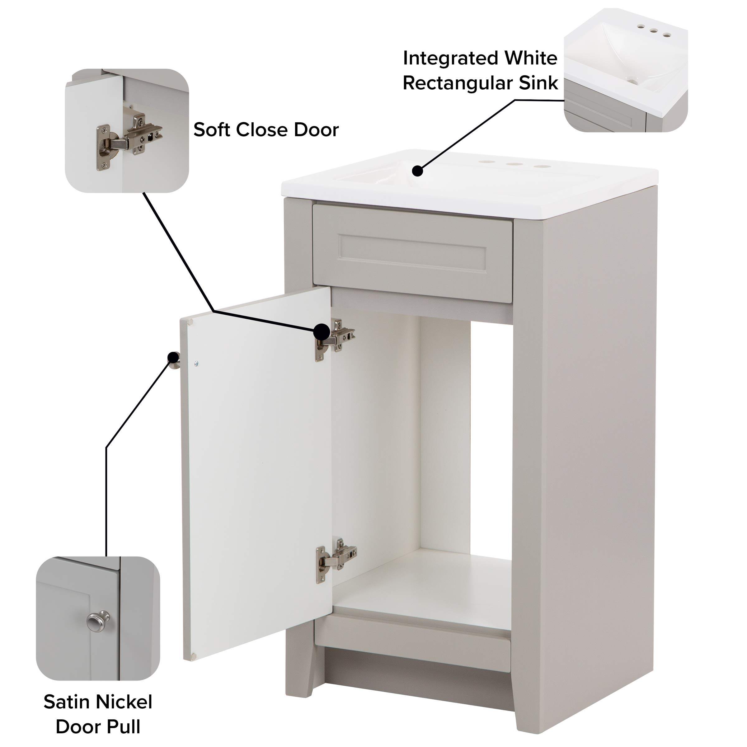 Spring Mill Cabinets Wyre 18 Inch Bathroom Vanity Set with White Ceramic Sink, 1-Door Storage Cabinet, Modern Gray Finish - Perfect for Small Bathrooms, Powder Rooms & Apartment Remodels (18.5