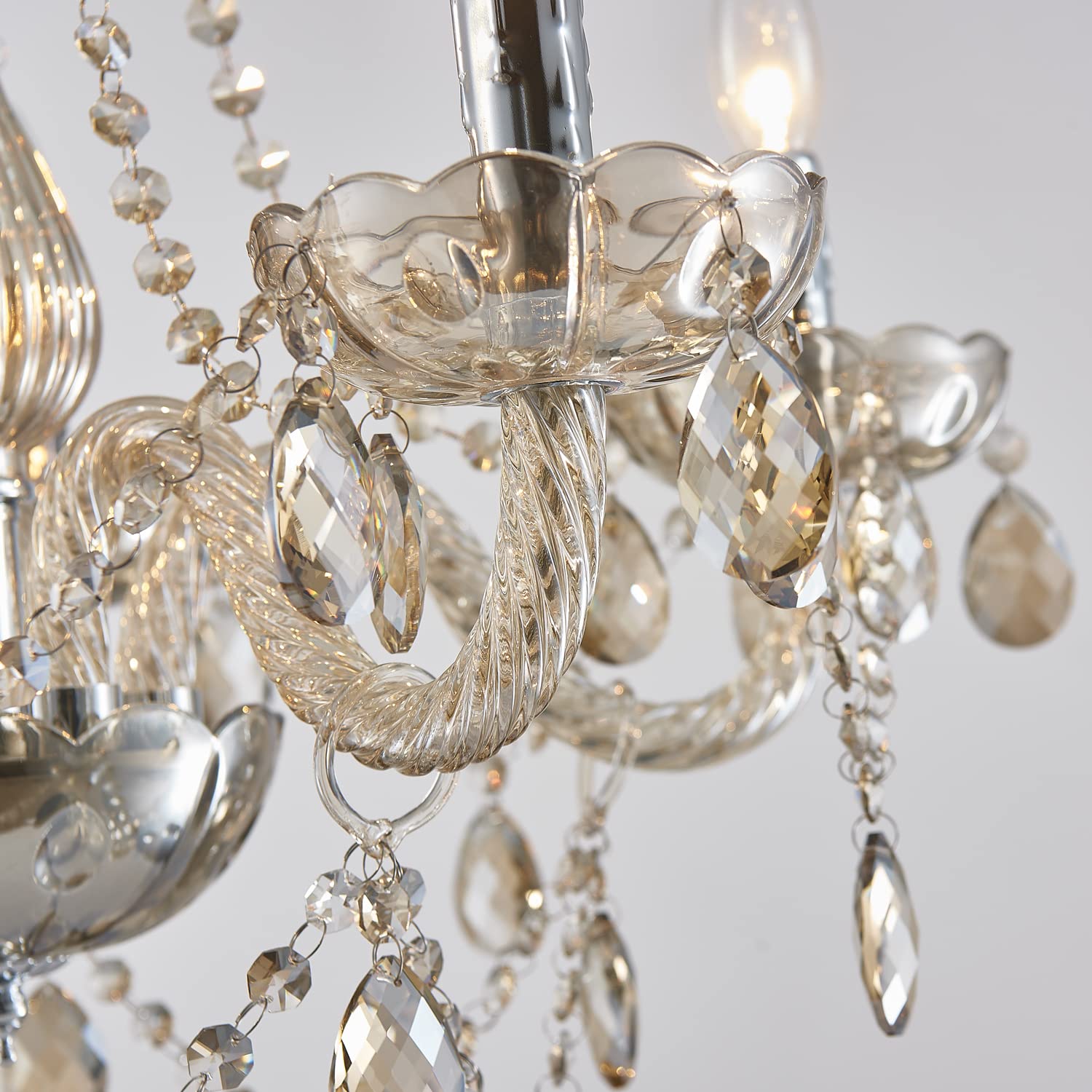 Saint Mossi 5-Light Modern K9 Crystal Chandelier - Elegant Dining Room Pendant Light, Bedroom & Living Room Ceiling Fixture with Champagne Crystals | Perfect for Home Decor, Wedding Venues, and Luxury Interior Lighting
