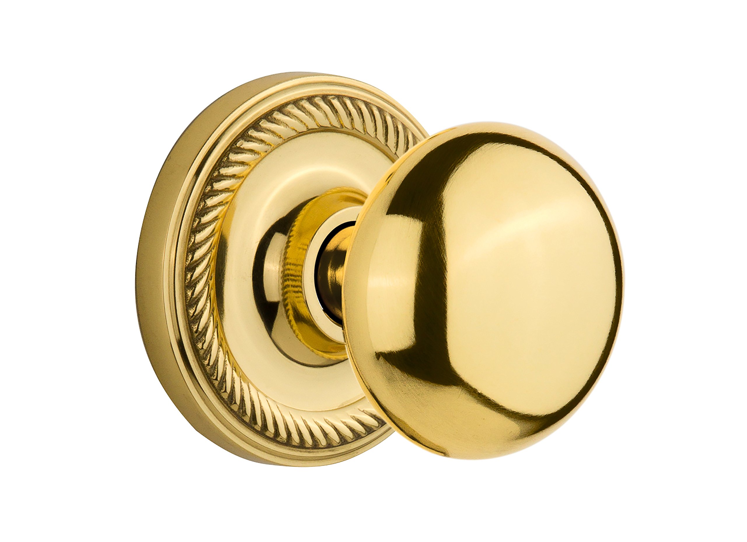 Vintage Rope Rosette with New York Knob - Single Dummy Door Plate in Polished Brass | Classic Home Decor for Bedroom, Living Room & Office Doors