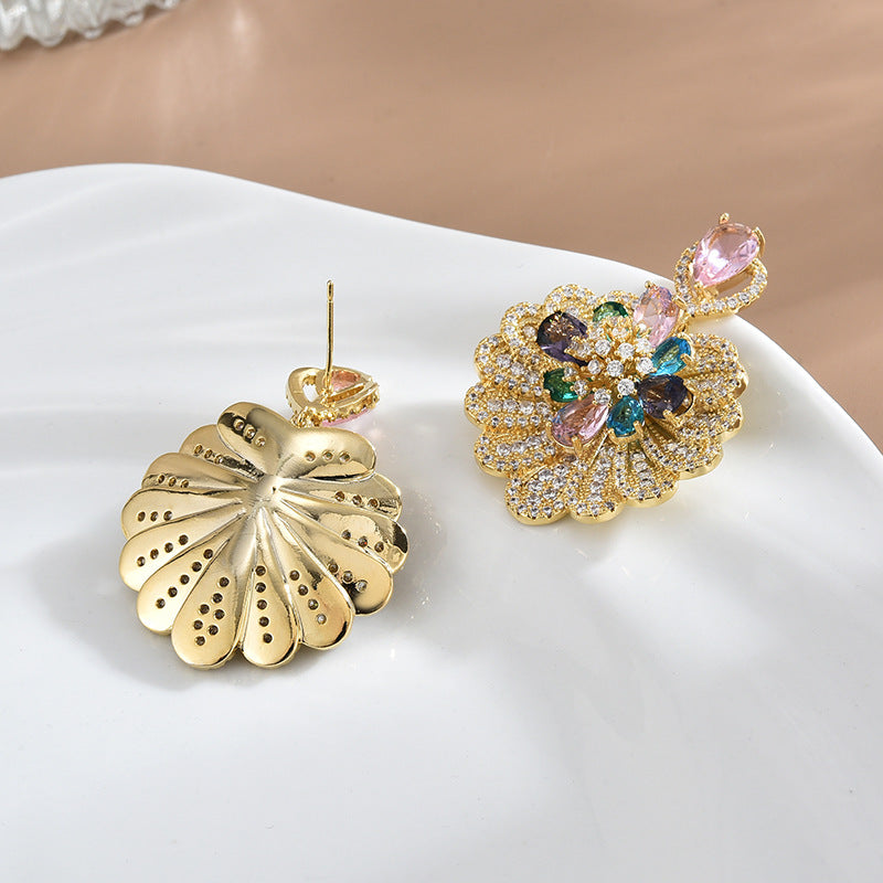 Luxury Boho Fan-Shaped Shell Flower Drop Earrings for Women | HE8640 | Perfect for Beach Weddings, Summer Parties & Boho Fashion Accessories