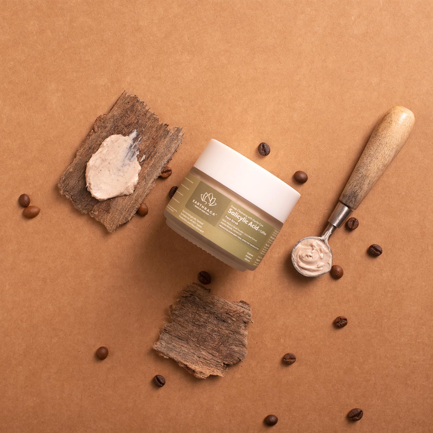 Earthraga Deep Cleansing Salicylic Acid (1%) & Coffee Face Scrub - Gentle Exfoliator for Acne & Pimple Control with Cocoa Butter, Walnut, Cucumber Extracts & Jojoba Beads (100ml) - Perfect for Oily & Combination Skin Daily Skincare Routine