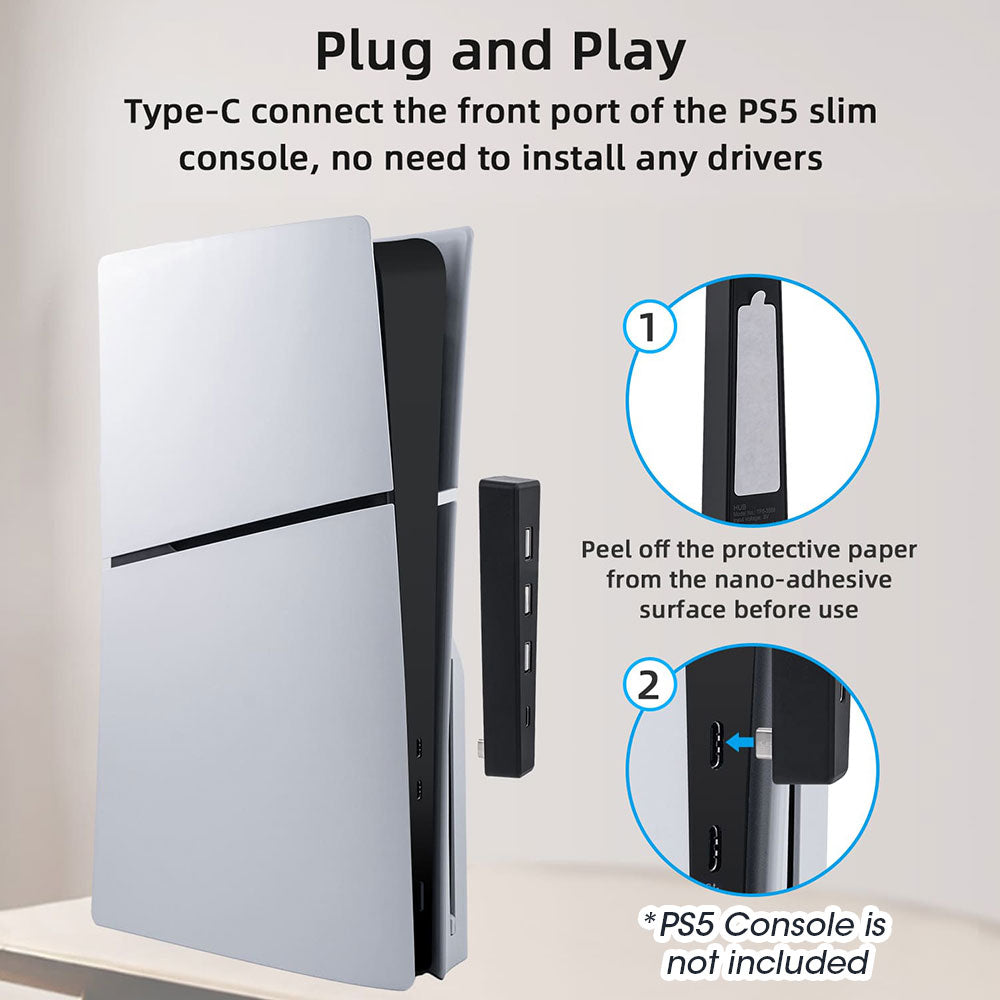 DOBE 4-Port USB Hub for PS5 Slim Disc & Digital Edition - High-Speed Data Transfer Hub - Black (TP5 3556) - Perfect for Gaming, Streaming & Charging Multiple Devices