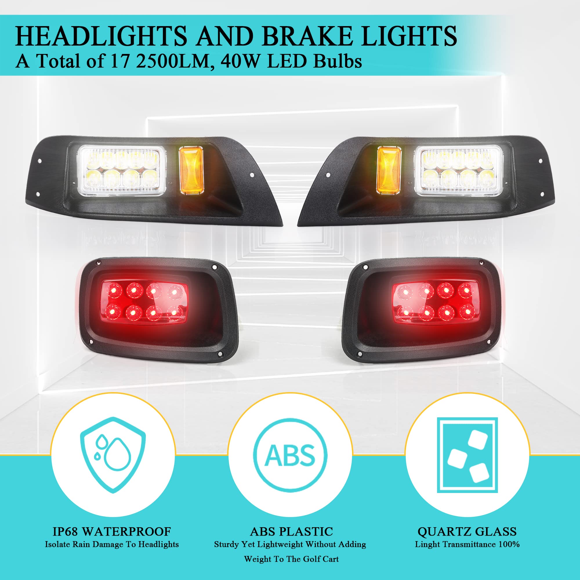 12V EZGO TXT Golf Cart Headlight & Tail Light Kit (1996-2013) - Street Legal Lighting Set with Wiring Harness for Gas & Electric Models - Perfect for Night Driving, Camping & Neighborhood Cruising