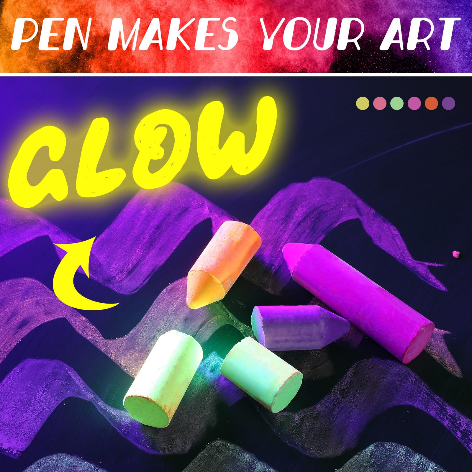 12-Pack UV Neon Glow in the Dark Chalk - 6 Vibrant Colors, Dustless & Washable Sidewalk Chalk for Kids Outdoor Play, Birthday Party Supplies, Blacklight Activities, Chalkboard Drawing & Playground Fun