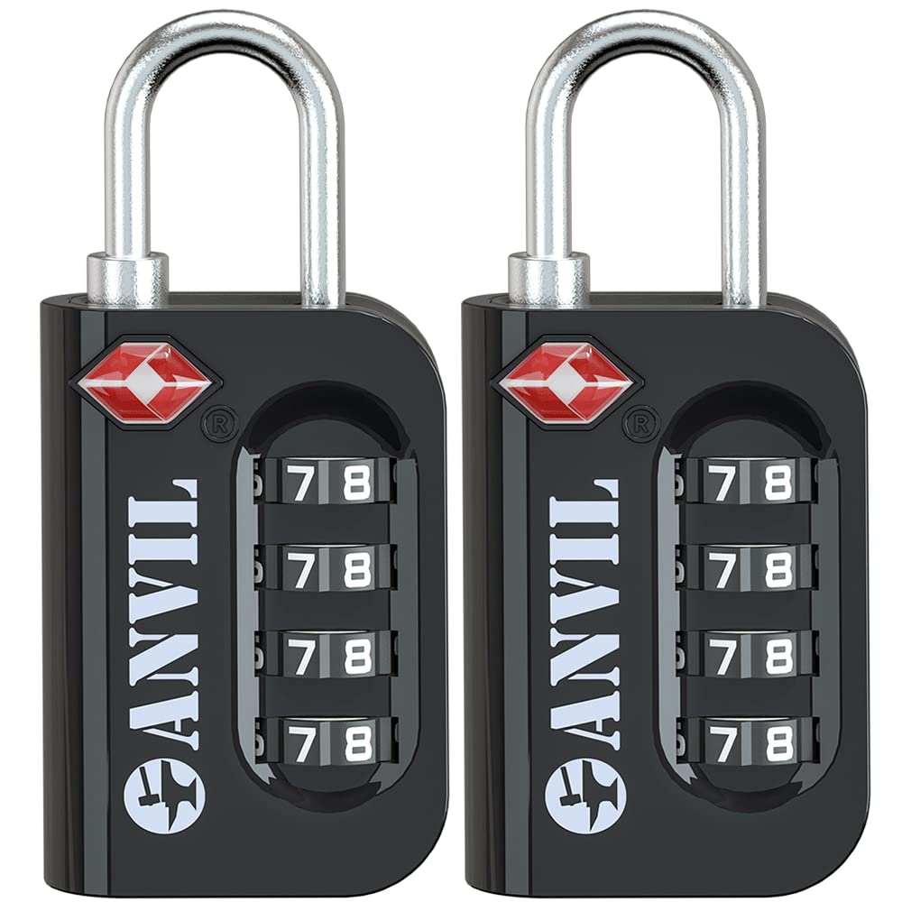 ANVIL TSA Approved Luggage Lock - 4 Digit Combination Lock with 10,000 Security Codes, Easy-Read Dial Window for Suitcases, Backpacks, Gym Lockers & Travel Bags | Ideal for Air Travel, School, Sports & Secure Storage