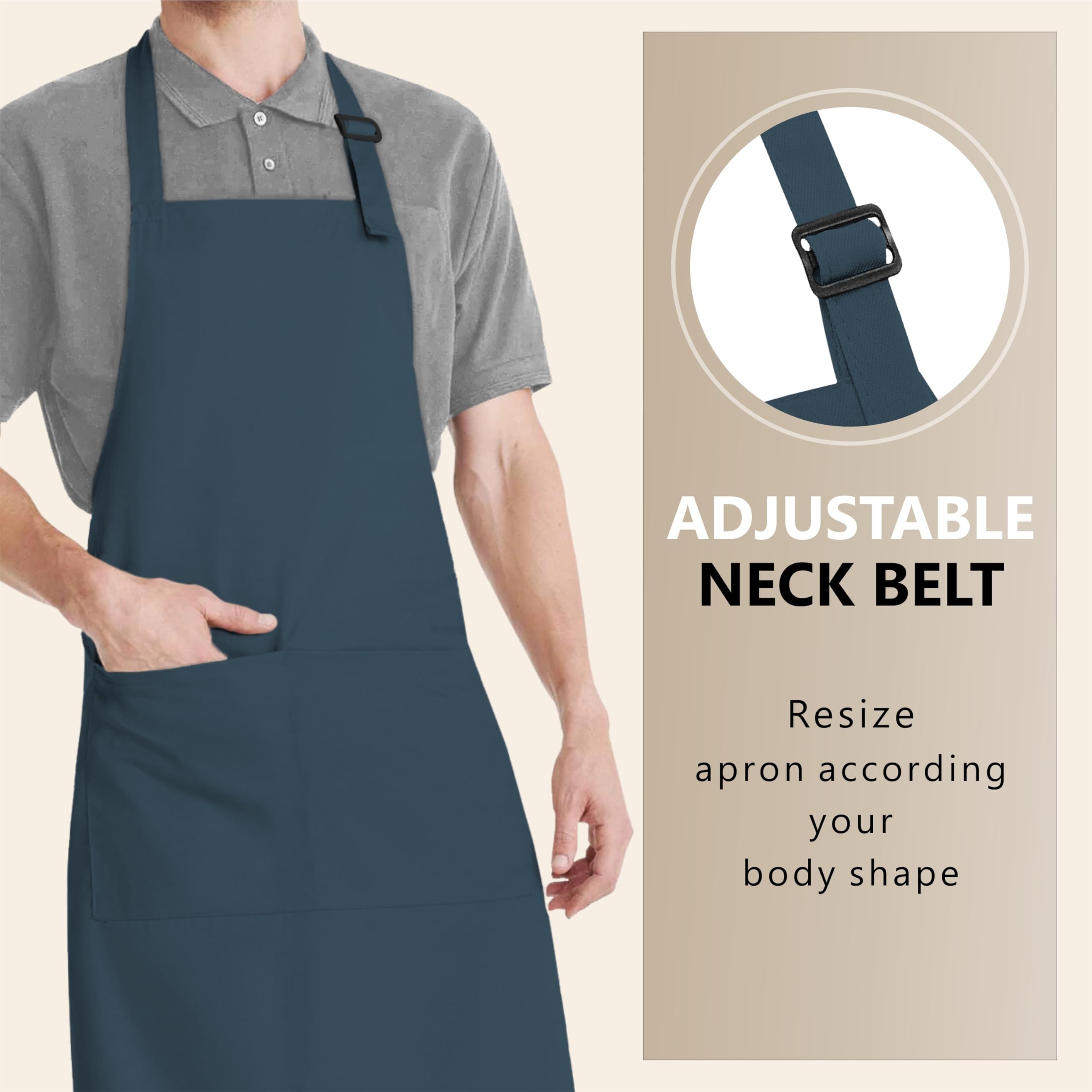 CRASOME Adjustable Apron for Men & Women - Chef Cooking, Restaurant, Gardening, Workshop & Barber Use with 2 Pockets - Perfect for Kitchen, BBQ, Grilling & DIY Projects