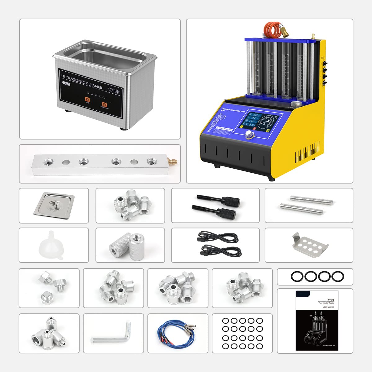 CT180 Intelligent Fuel Injector Cleaner & Tester Kit - Automotive Fuel System Cleaning Tool for 110V/220V - Professional Diagnostic Equipment for Car Maintenance & Engine Performance