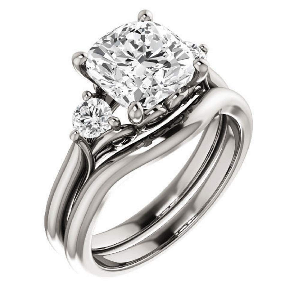 4 CT Cushion Cut Moissanite Three Stone Bridal Ring Set - VVS1 Clarity, Colorless, 925 Sterling Silver - Perfect Engagement & Wedding Ring Set for Her - Ideal Gift for Anniversaries, Proposals & Special Occasions