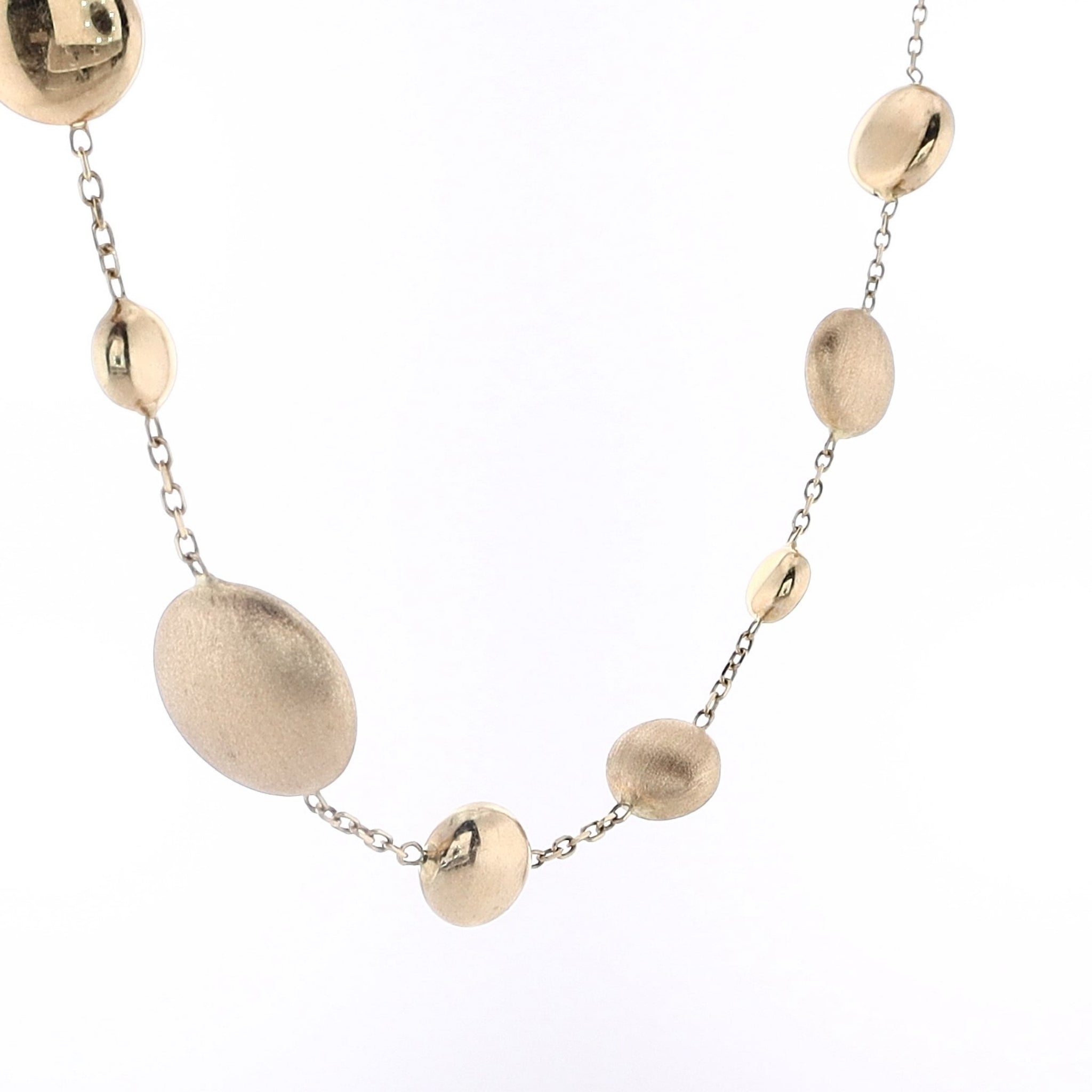 14K Yellow Gold Round & Puff Matte Polished Beaded Necklace - Elegant Layering Piece for Women, Perfect for Everyday Wear & Special Occasions