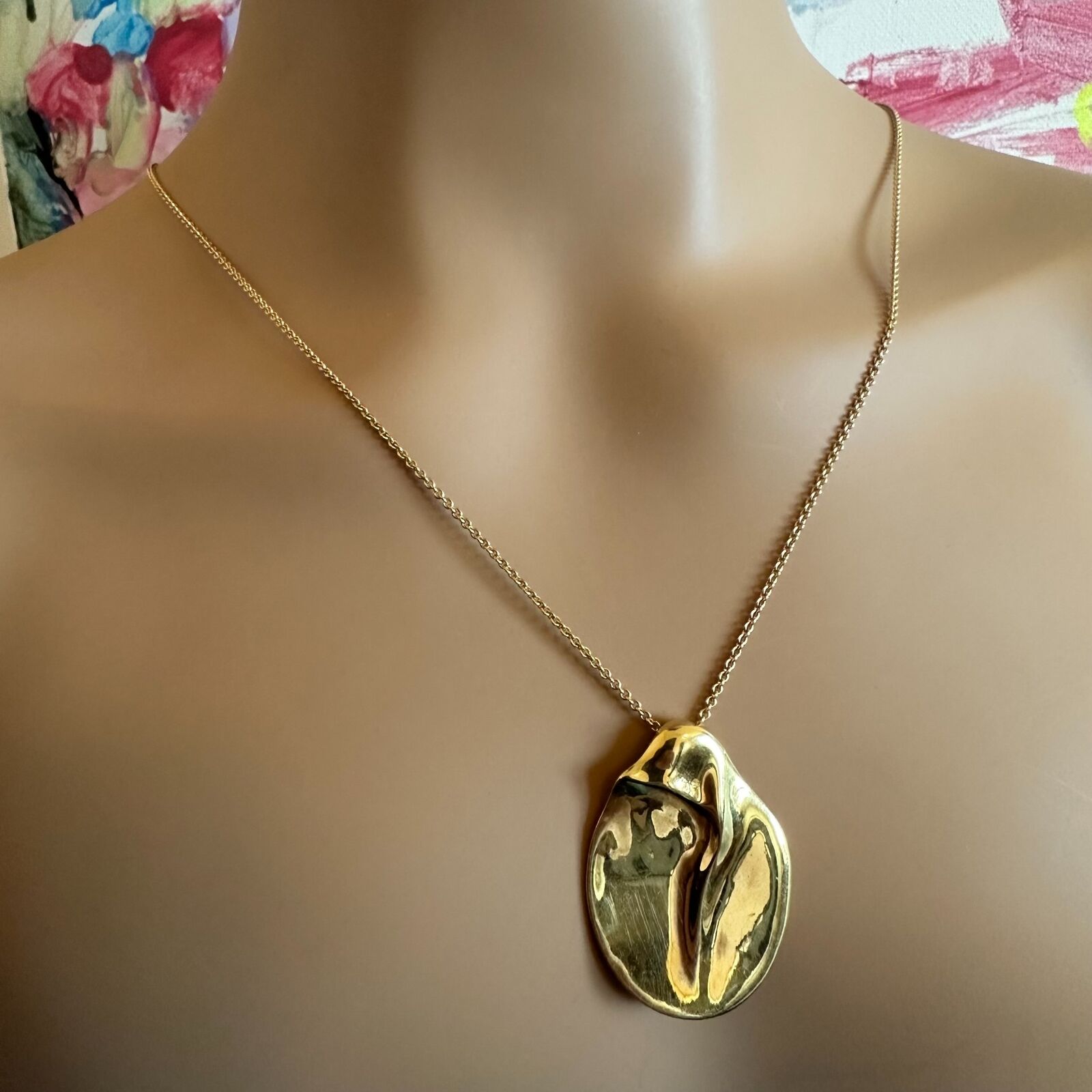 Tiffany & Co Peretti 18k Yellow Gold Madonna Pendant Necklace - Extra Large 30mm - Elegant Jewelry Gift for Women - Perfect for Weddings, Anniversaries & Special Occasions
