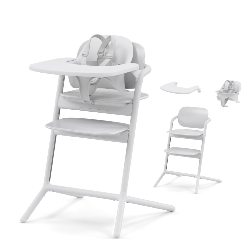 Cybex LEMO 3-in-1 Convertible High Chair with Baby Set & Snack Tray - Adjustable Height & Depth, Anti-Tip Wheels - Modern White Design for Infants 6+ Months to Adults - Perfect for Dining, Feeding & Playtime
