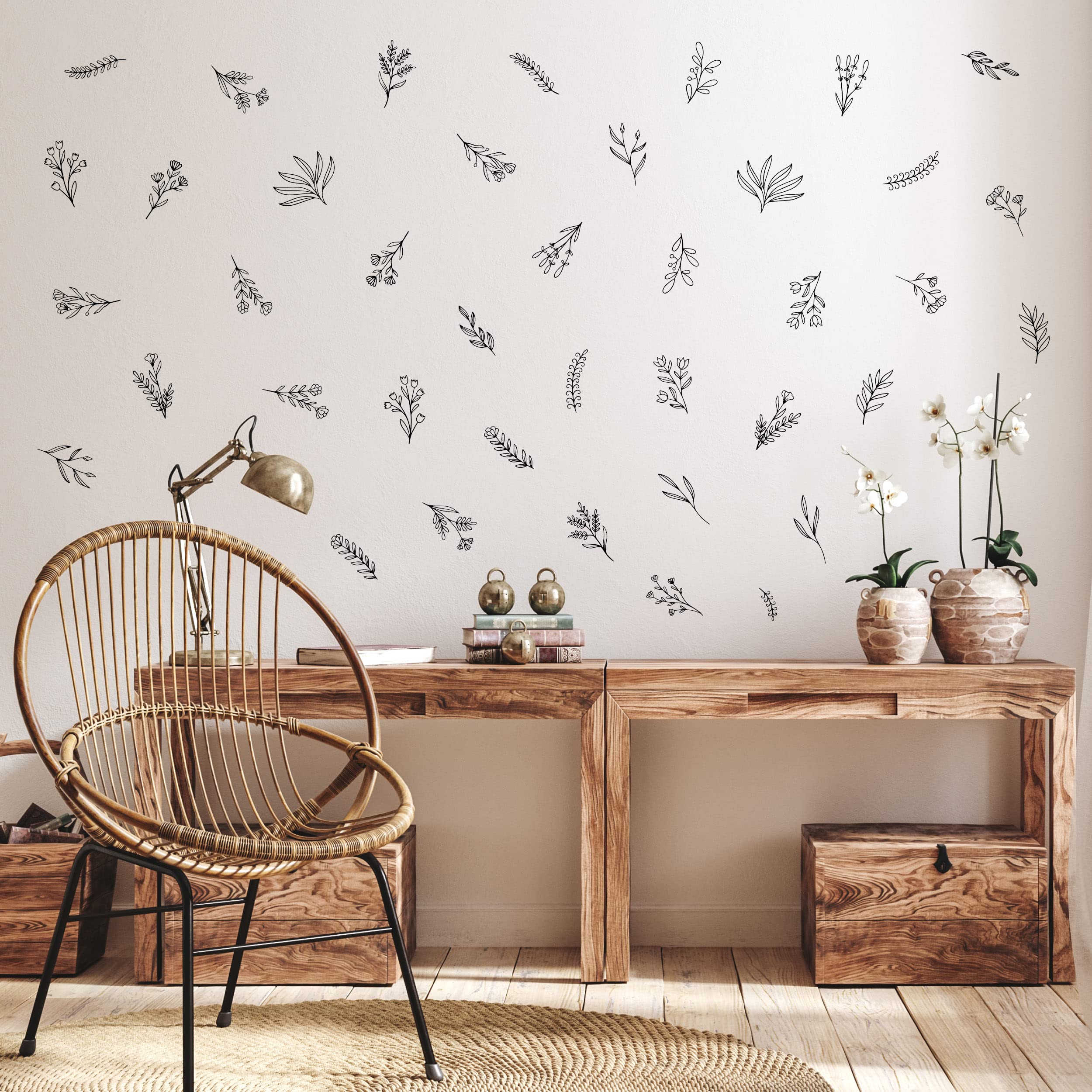 Small Black Flowers Peel and Stick Wall Decals - Set of 88 Floral Wall Stickers (1