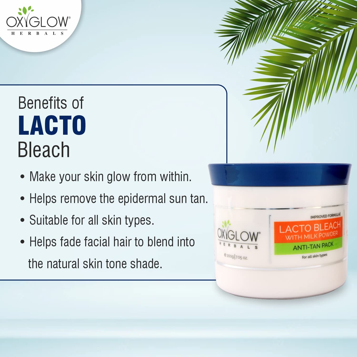 Oxyglow Lacto Bleach with Milk Powder - Anti-Tan Brightening Face Pack 200g for Glowing Skin | Perfect for Sun-Damaged Skin & Evening Skin Tone at Home
