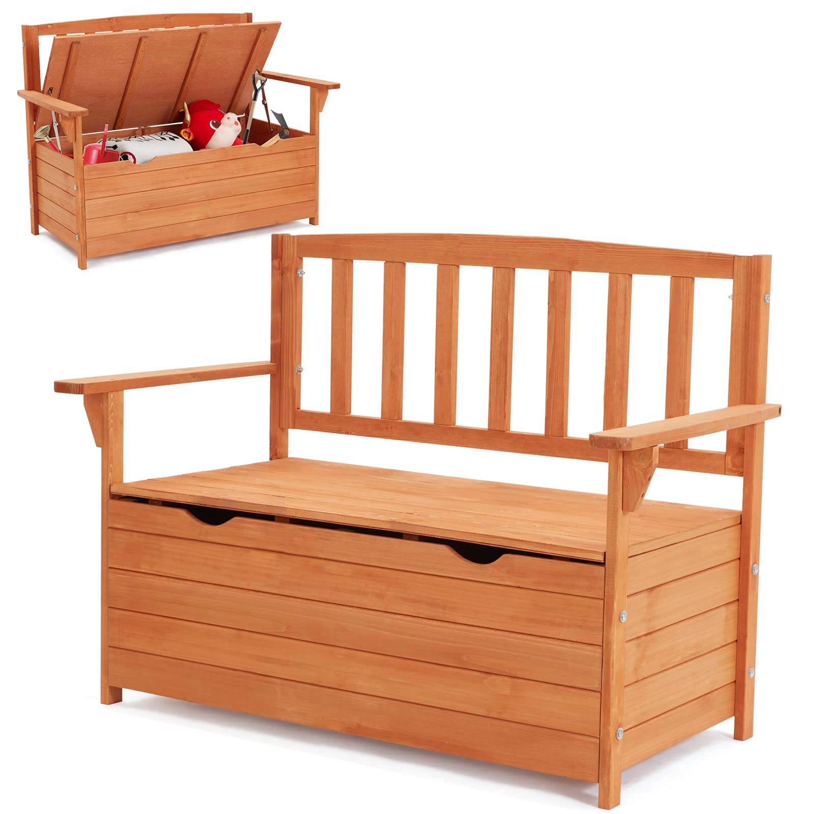 **AVAWING Wooden Outdoor Storage Bench with Seating - Large Deck Box for Patio, Backyard, Balcony & Entryway - Portable Handles, Natural Finish - Perfect for Outdoor Seating & Storage**