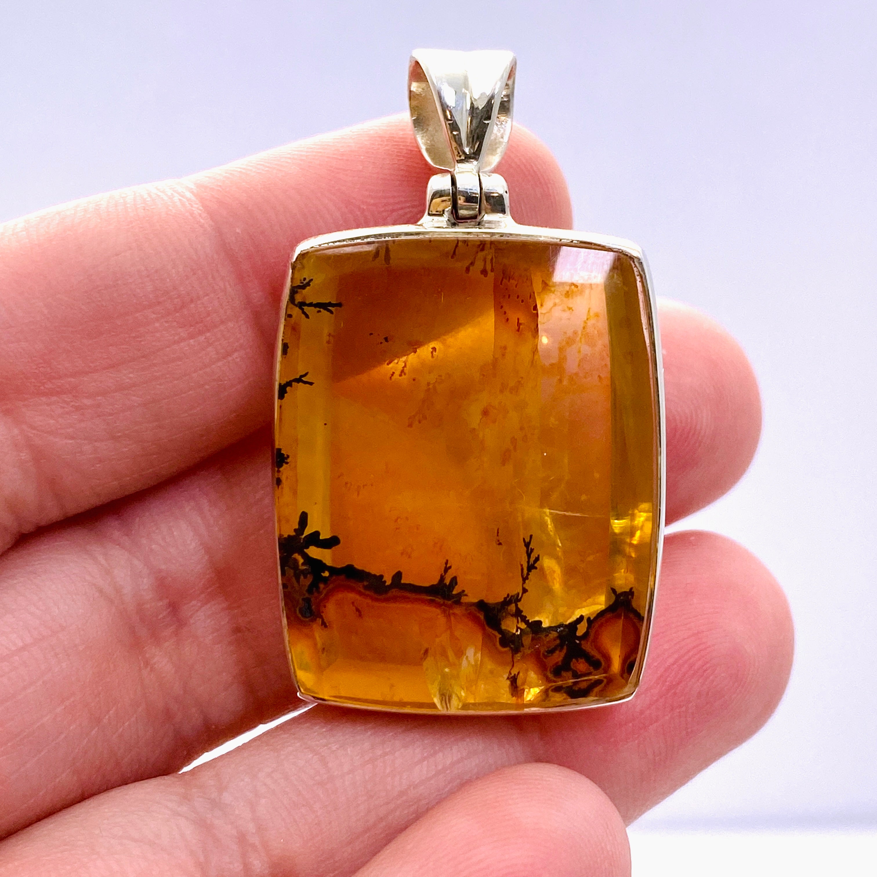 Golden Healer Dendritic Quartz Rectangular Cabochon Pendant GPJ18 - Natural Healing Stone Jewelry for Chakra Balancing & Energy Work - Perfect for Meditation, Reiki, and Spiritual Gifts