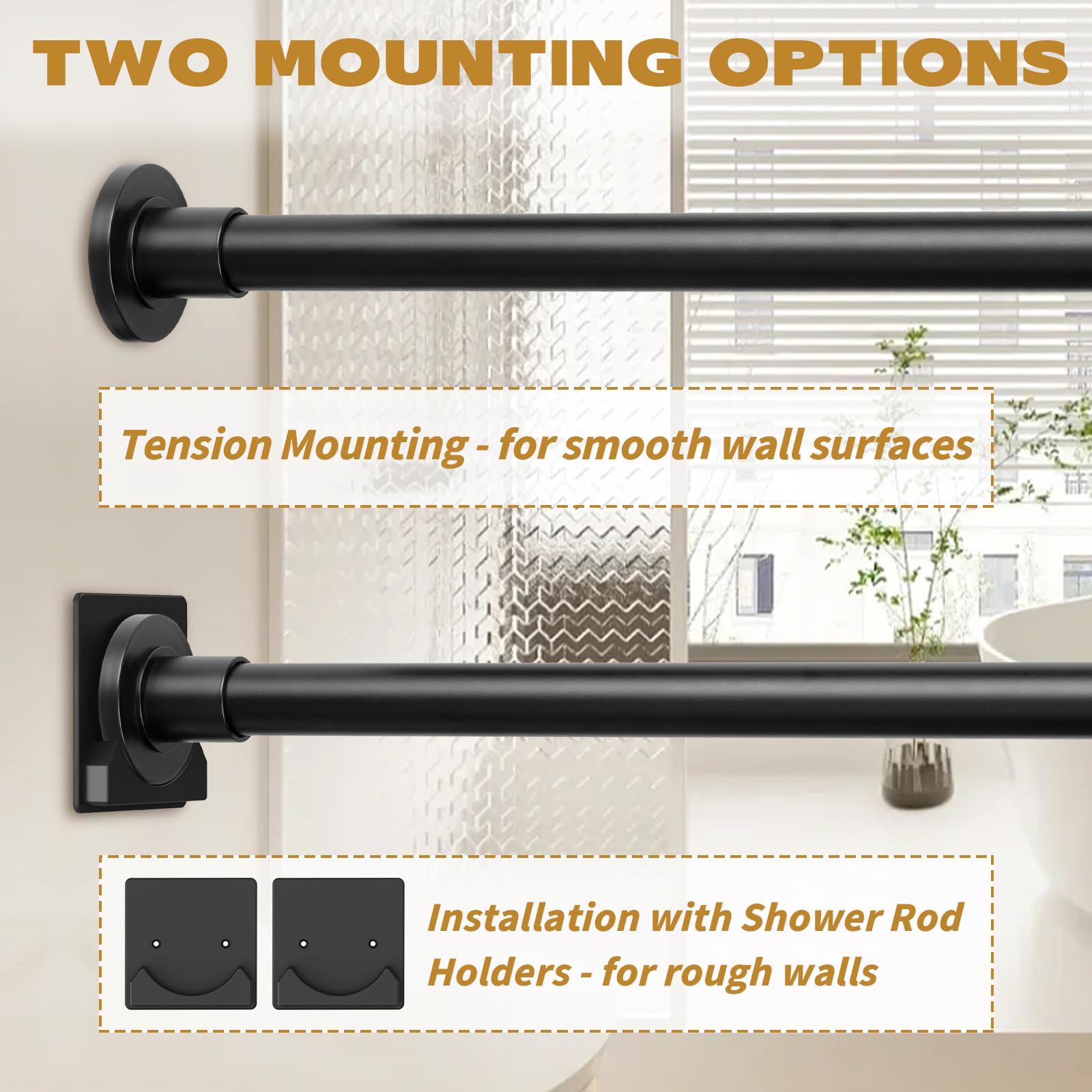 Adjustable Shower Curtain Rod 30-80 Inch - No Drill Rust-Resistant Spring Tension Rod with Holder for Bathroom - Perfect for Small Spaces & Rental Homes