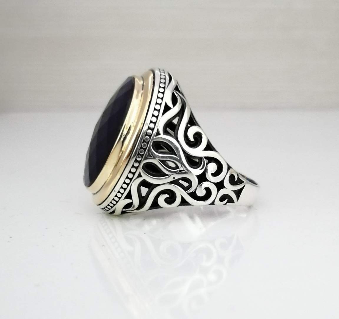 925K Sterling Silver Men's Ring with CZ Dark Sapphire - Handmade Jewelry for Gifts, Wedding, Anniversary & Everyday Wear (RP1066)