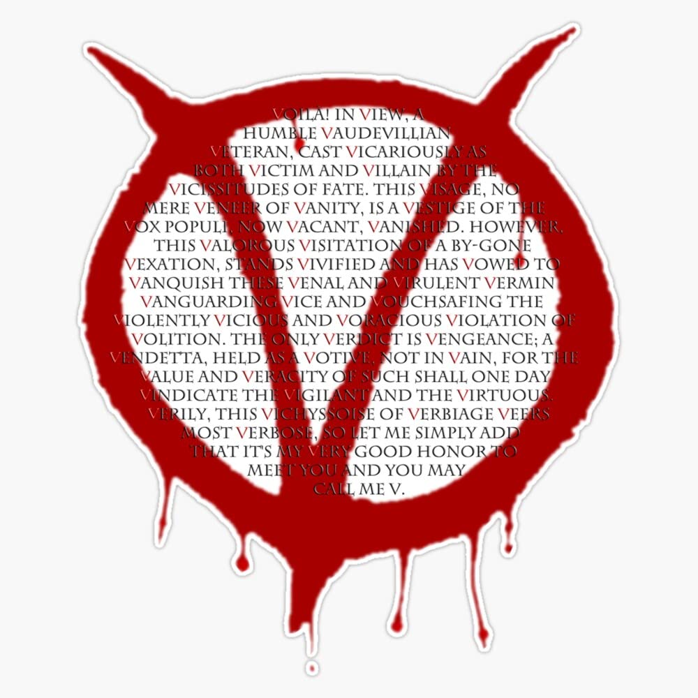 V for Vendetta Vinyl Bumper Sticker - 5 Inch Waterproof Decal for Cars, Laptops & Windows - 6 Mil Thick Durable Sticker for Political Expression & Pop Culture Fans