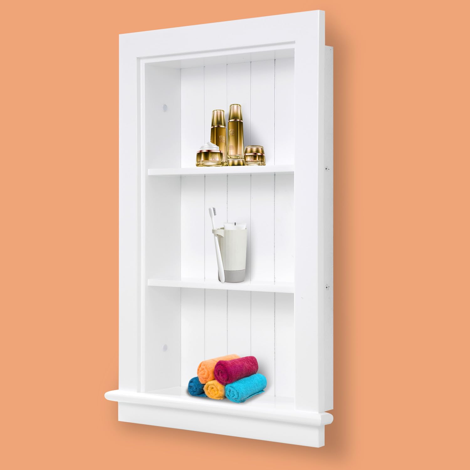 14 x 24 Inch Recessed Medicine Cabinet for Bathroom - 3-Tier Wall Niche Between Studs, White Drywall Shelving - Perfect for Small Bathrooms, Vanities & Space-Saving Storage