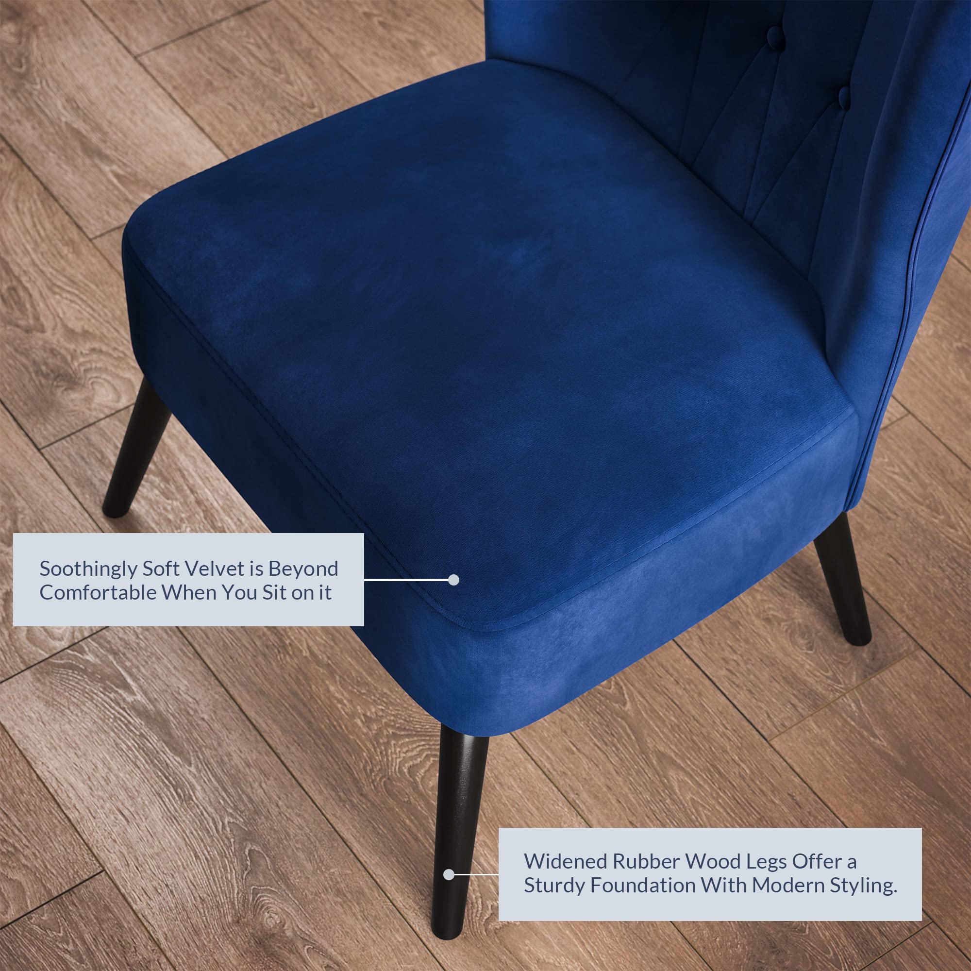BELLEZE Modern Velvet Accent Chair - Wingback Upholstered Reading Chair with Solid Wood Legs, Tufted Button Armless Corner Chair for Living Room, Bedroom, Office - Sheila (Blue) | Perfect for Small Spaces, Reading Nooks & Cozy Home Decor