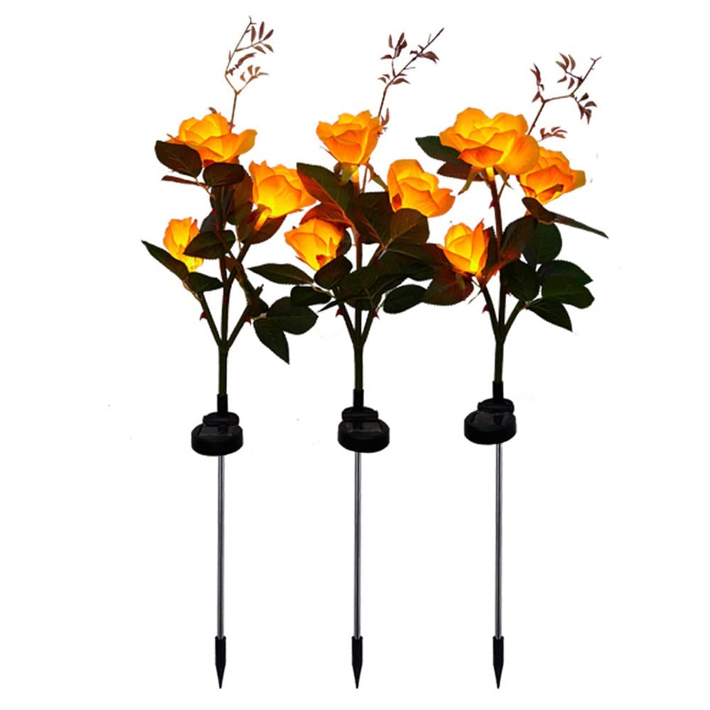 HUADA Solar Rose Flower Lights - Waterproof Multi-Color Outdoor Garden Stake Lights for Patio, Yard, Walkway - Yellow Solar Powered Decoration | Perfect for Garden Decor, Pathway Lighting & Landscape Accents