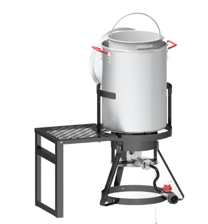 30Qt Turkey Fryer Kit with Basket - Outdoor Propane Deep Fryer with 50,000BTU Cast Iron Burner, Steamer & Seafood Boiler Set - Perfect for Thanksgiving, Backyard BBQs & Outdoor Cooking (Black)
