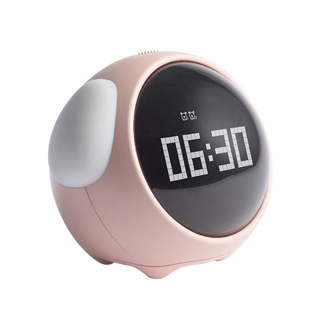 XDCHLK Cute Expression Alarm Clock with Voice Control, LED Night Light, USB Charging & Snooze Function - Pink Digital Clock for Bedroom, Desk, Travel (11x10.5x9.3cm) - Perfect for Kids, Teens & Adults