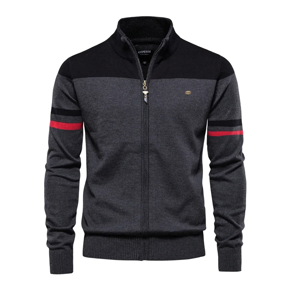 100% Cotton Men's Zipper Cardigan - Casual Patchwork Knit Sweater for Autumn & Winter | Warm Fashion Pullover for Youth & Adults | Perfect for Office, Dating & Outdoor Activities