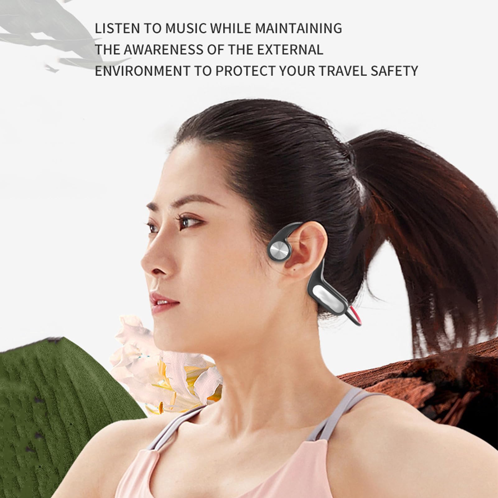 Bone Conduction Wireless Headphones IPX4 Waterproof Bluetooth 5.3 Open Ear Headphones with Noise Cancelling & Battery Display - Perfect for Running, Cycling, Hiking & Outdoor Sports