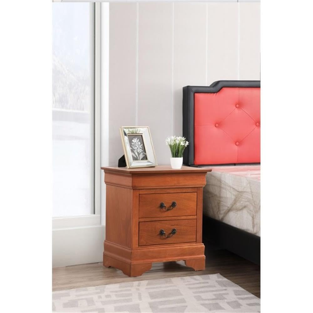 Glory Furniture Louis Phillipe 2-Drawer Oak Nightstand - Bedside Table for Bedroom, Living Room & Guest Room