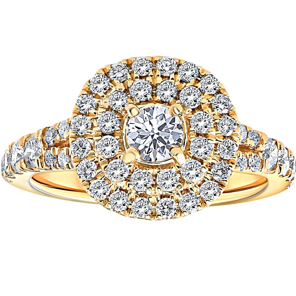1 Carat TW Diamond Cushion Halo Engagement Ring in 14K Yellow Gold - Perfect for Proposals, Anniversaries & Bridal Jewelry