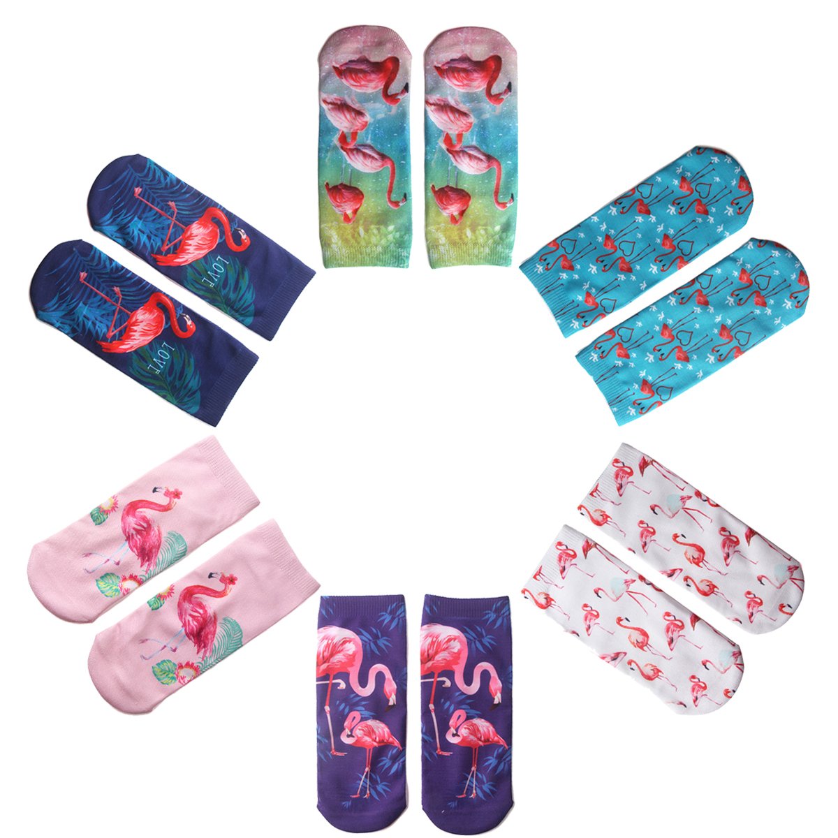 6 Pairs Funny Flamingo Socks for Women - Cute Pink Ankle Socks with Tropical Bird Design - Bulk Novelty Gift Set for Her, Girls, Teens - Perfect for Summer Outfits, Beach Vacations and Gift Giving