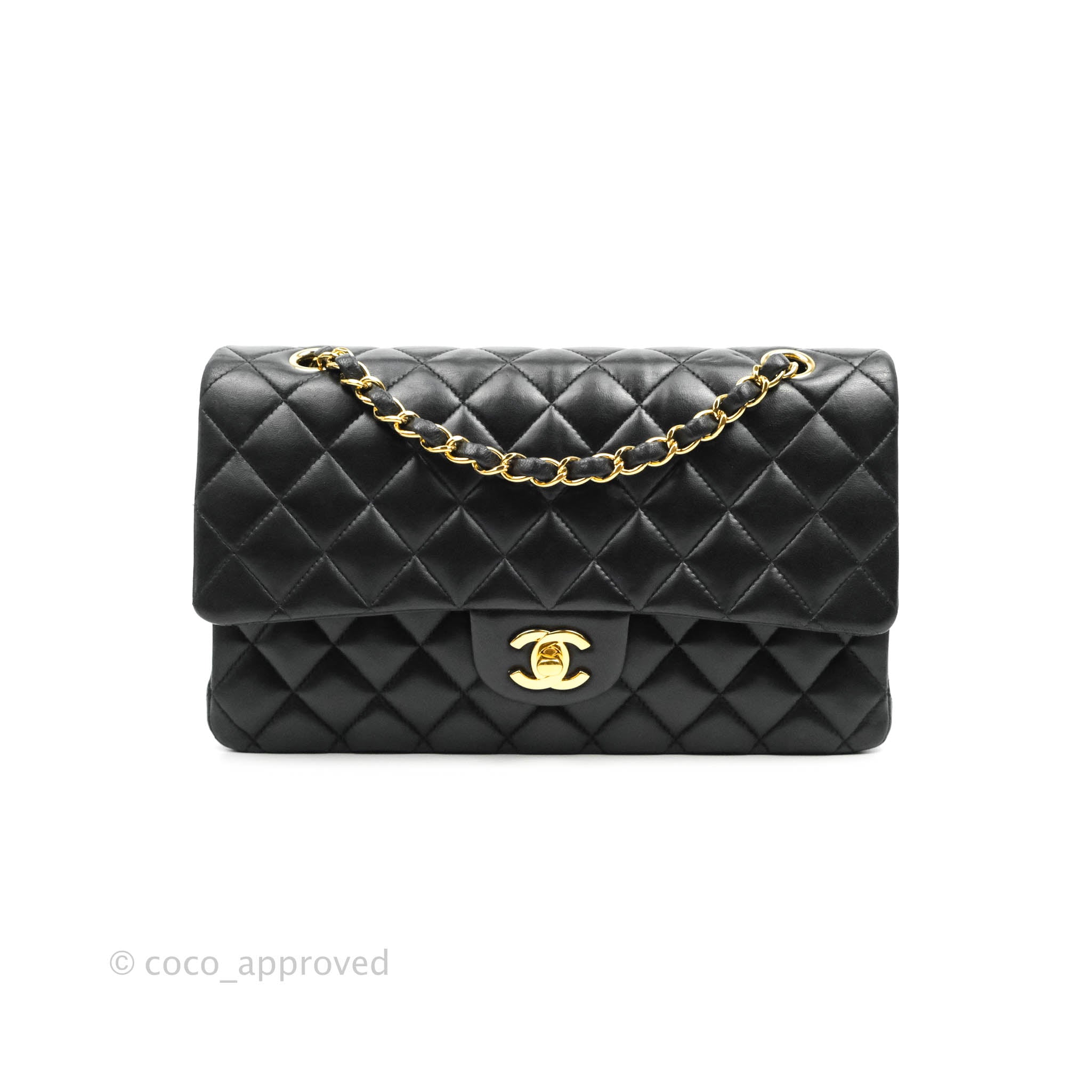 Chanel Classic Medium Double Flap Bag Black Lambskin Leather with Gold Hardware - Luxury Handbag for Women, Perfect for Evening Events & Special Occasions