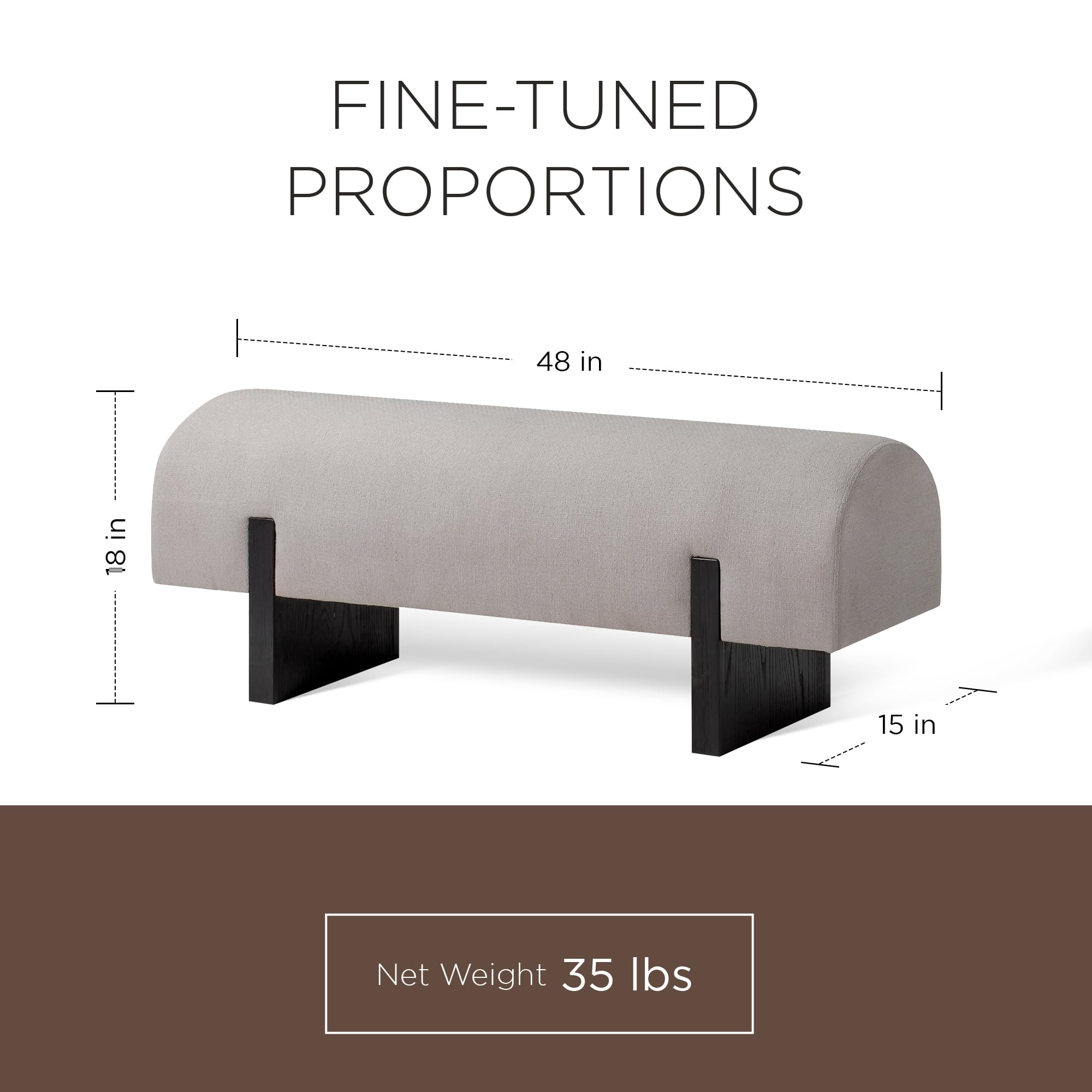 Maven Lane Juno Modern Wooden Upholstered Bench with Padded Seat - Stylish Entryway Bench, Kitchen Dining Table Bench, or Window Seat in Refined Black Finish | Perfect for Home Decor, Living Room, Bedroom & Hallway Seating