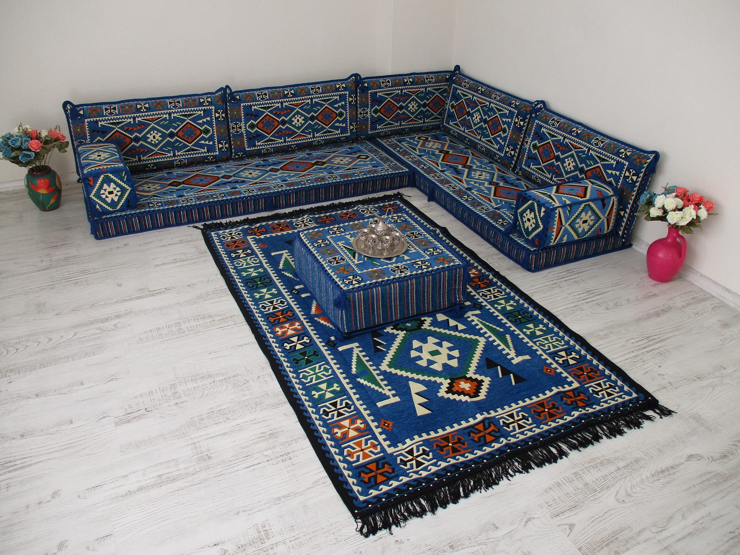 L-Shaped Arabic Majlis Sofa for Living Room - Traditional Corner Jalsa Seating with Cushions | Modern Arabic Couches & Loveseat for Home Decor | Perfect for Family Gatherings & Cultural Events