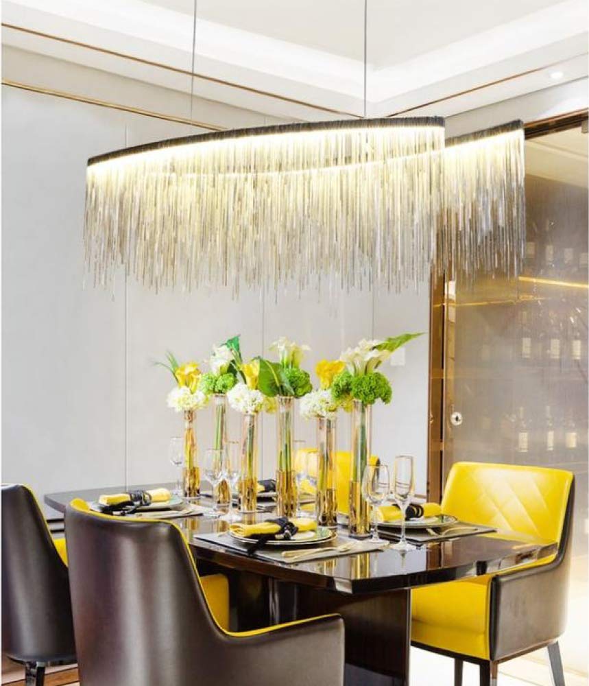 Modern Luxury Tassel Chandelier LED Pendant Light - 47 Inch Linear Ceiling Lighting Fixture in Chrome with Neutral White Light for Living Room, Dining Room, Hotel & Retail Store Decor | Elegant Home & Commercial Lighting Solution