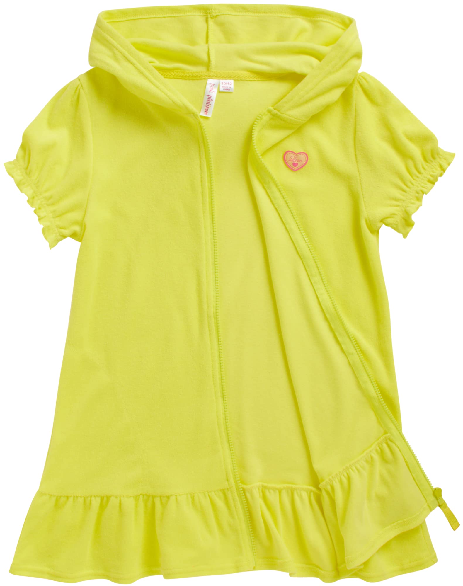 **Pink Platinum Girls' Swim Cover Up Hooded Terry Cloth Bathrobe - Full Zip Ruffled Swim Dress for Toddlers & Teens (2T-16) - Perfect for Poolside, Beach, and Spa Days**