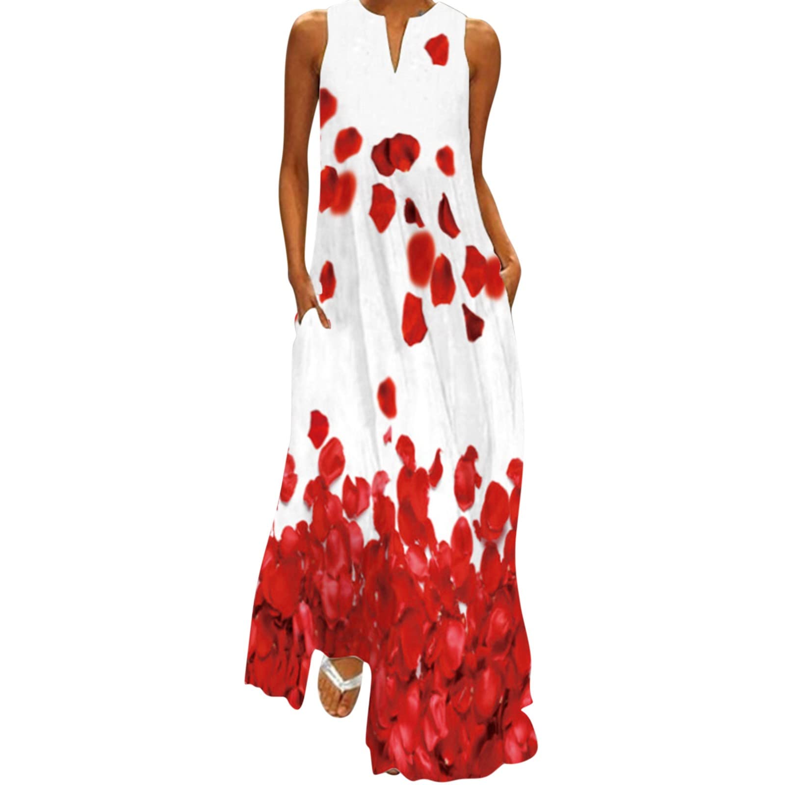 Sexy Women's V-Neck Sleeveless Long Dress - Floral Digital Print Summer Dress for Women | Beach Party, Date Night, Cocktail Evening Wear