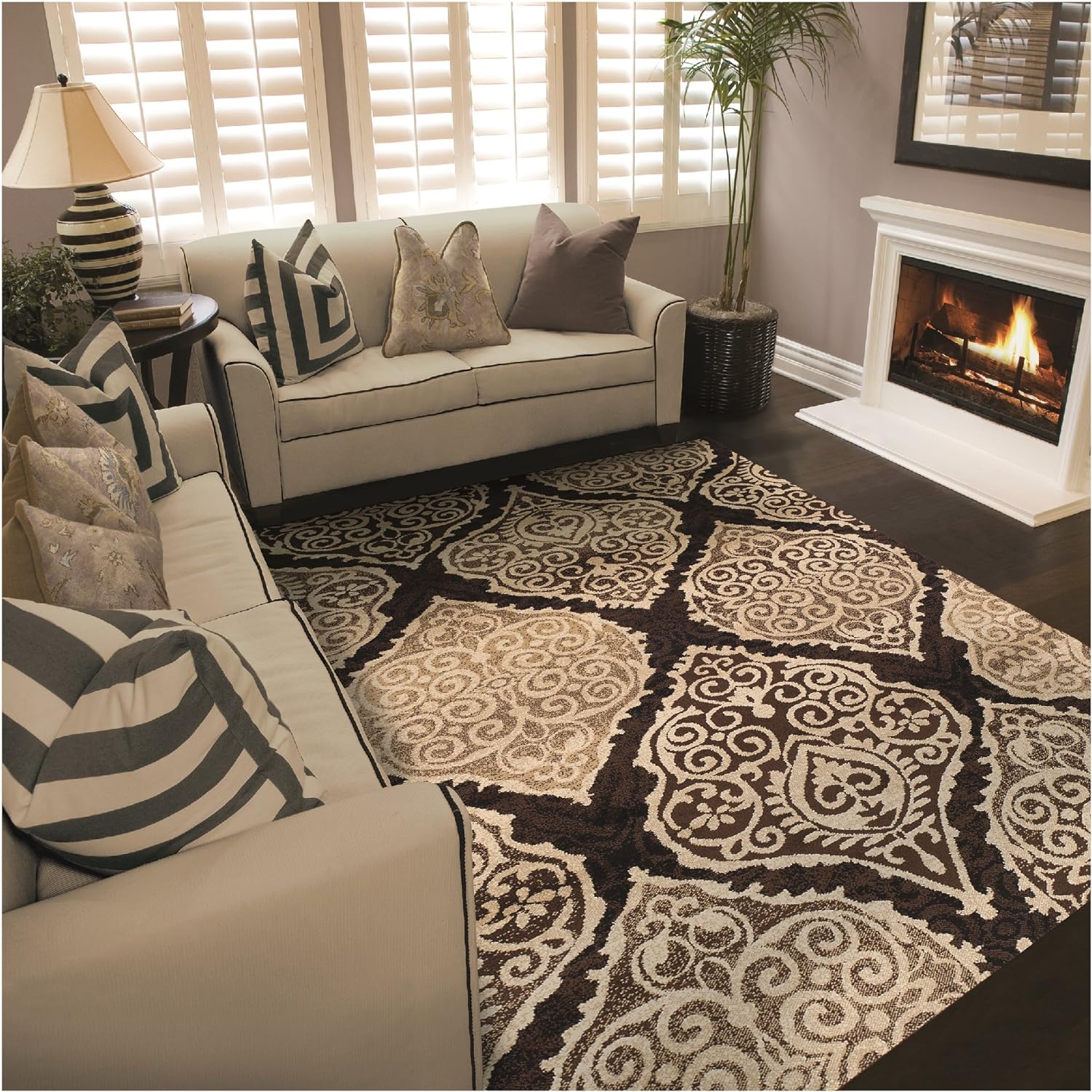 Amherst Traditional Damask Medallion Indoor Area Rug - Non-Slip Living Room Carpet for Bedroom, Dining Room & Home Decor | Soft & Durable Floor Covering