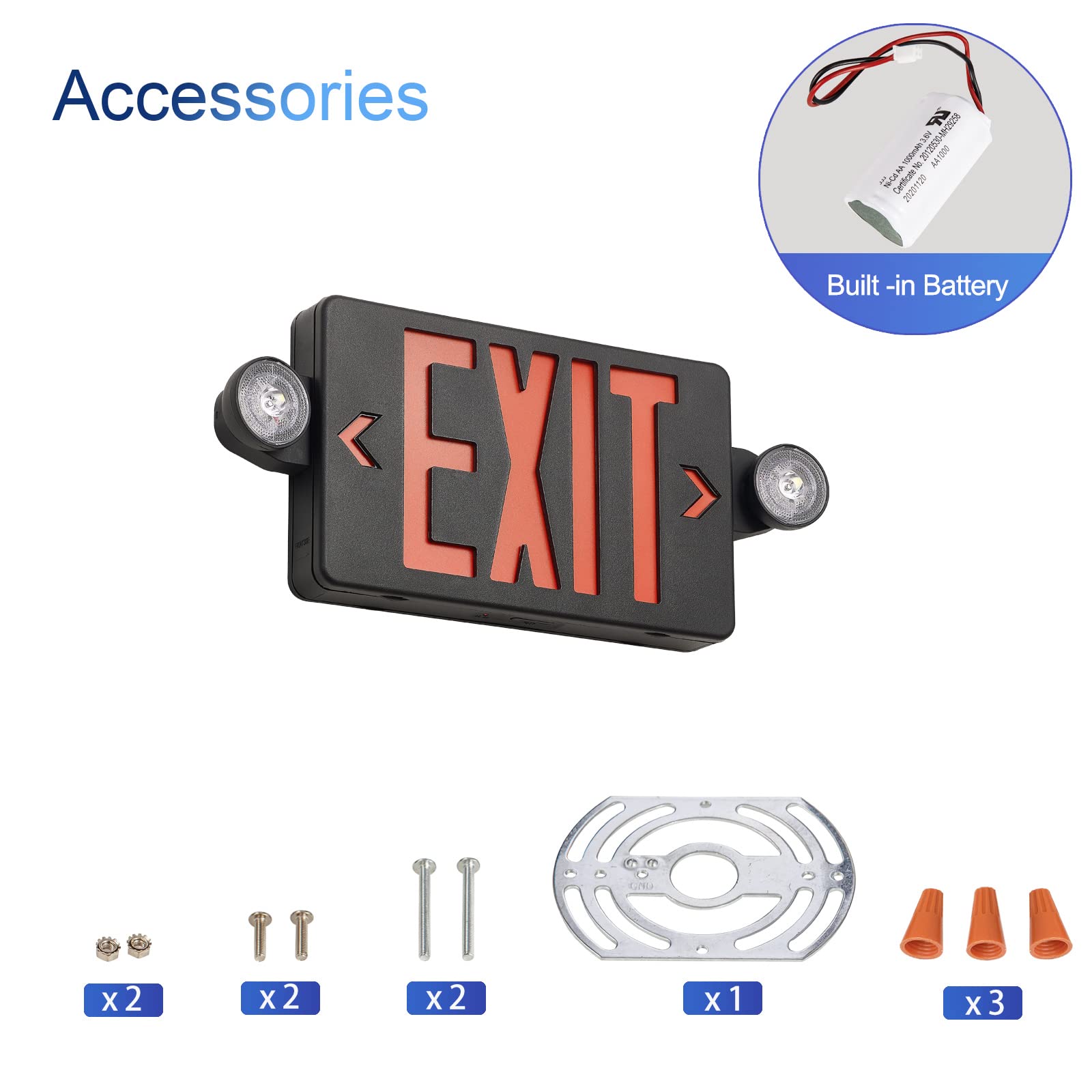 TANLUX Black LED Emergency Exit Sign with Battery Backup, UL Listed AC 120/277V Commercial Light - 1 Pack for Business Safety & Building Code Compliance (Ideal for Offices, Warehouses & Public Spaces)