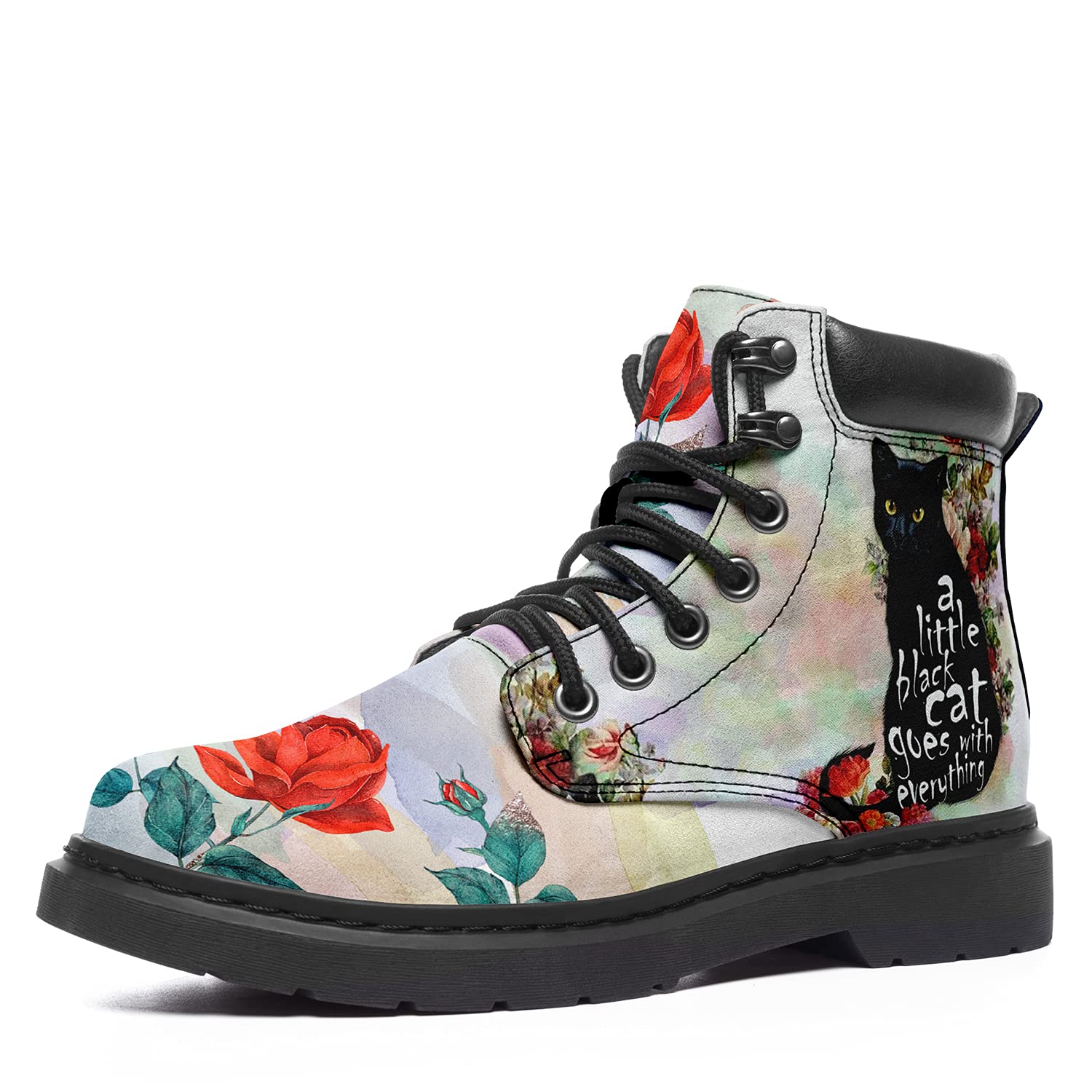 Women's Fashionable Lace-Up Ankle Combat Boots - Pet Print Classic Boots for Casual Wear, Outdoor Adventures & Stylish Outfits