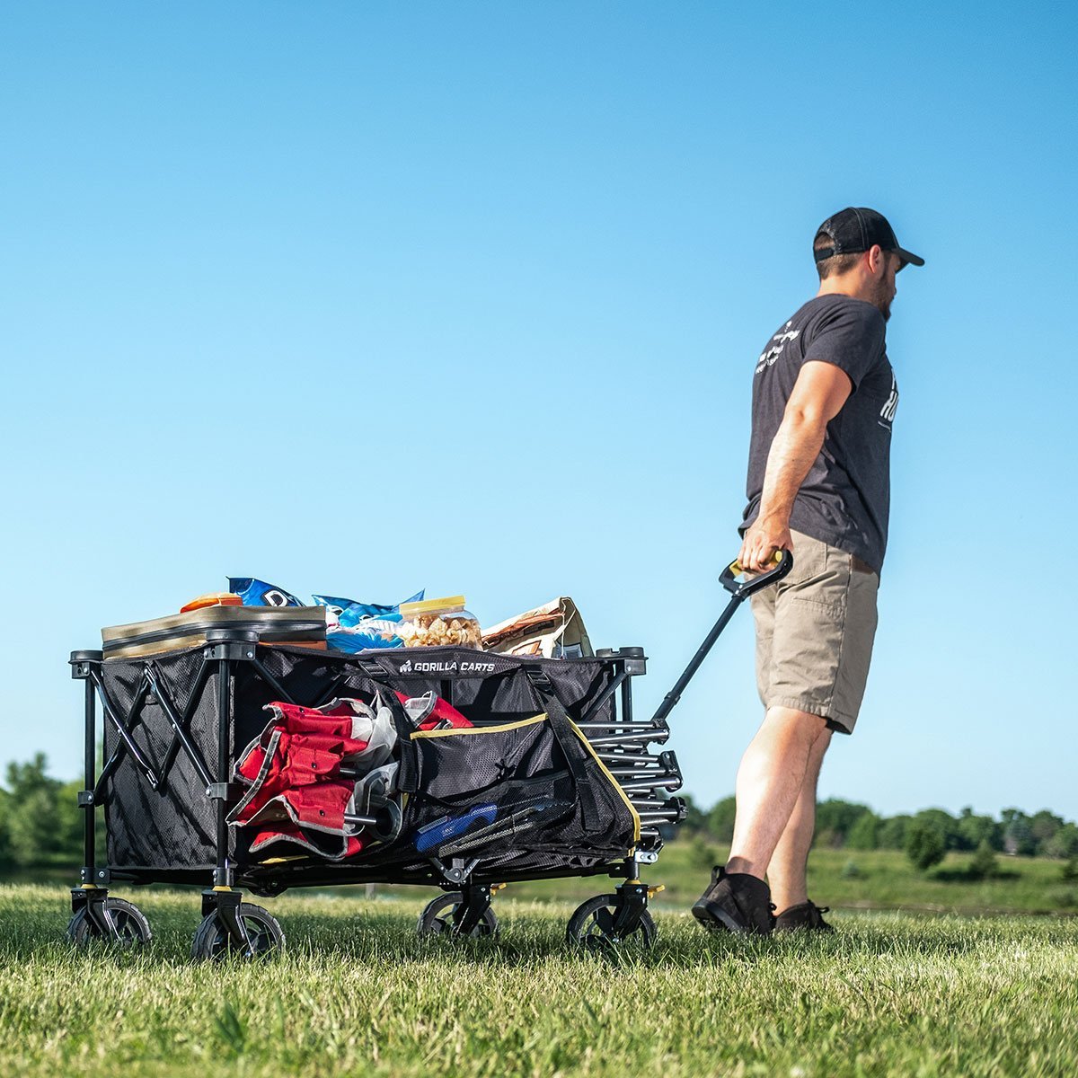 Foldable 7 Cubic Feet Utility Wagon Cart with Heavy Duty Wheels - Perfect for Gardening, Camping, Beach Trips and Home Storage