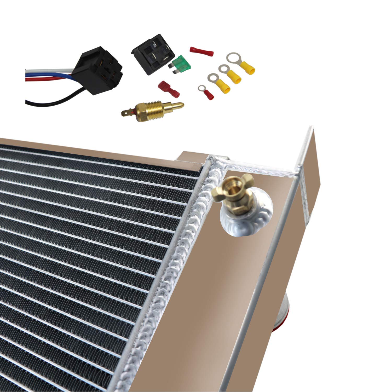 High-Performance 4-Row Aluminum Radiator for Ford Model A Flathead V8 (1930-1931) - Includes Shroud Fan & Thermostat Relay Kit - Improved Cooling for Classic Car Restoration & Hot Rod Builds