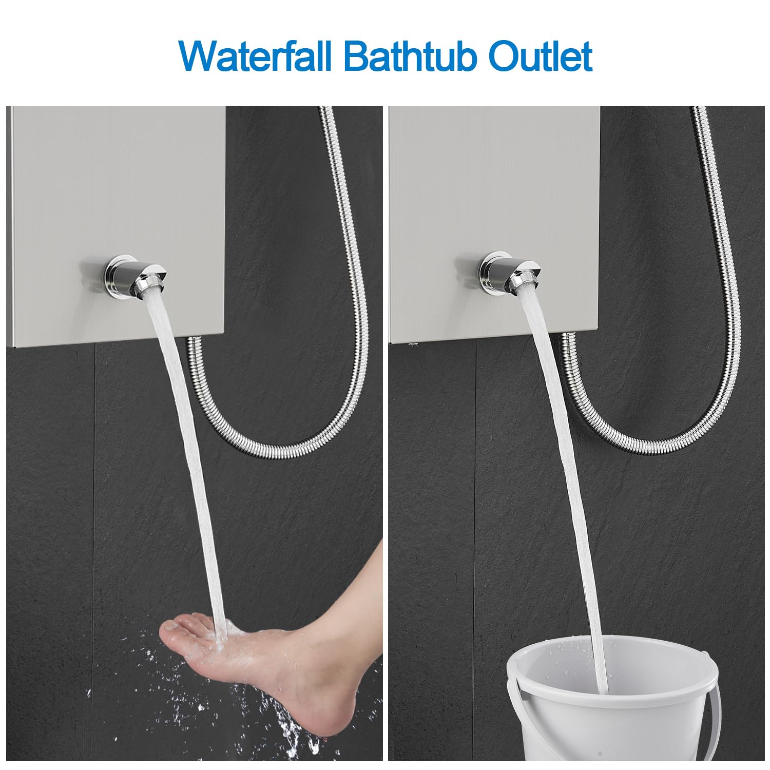 4-Function Luxury Shower Panel System with Rainfall Shower Head, Adjustable Body Jets, Handheld Spray & Tub Spout - Brushed 304 Stainless Steel Shower Tower Column for Spa-Like Bathroom Experience