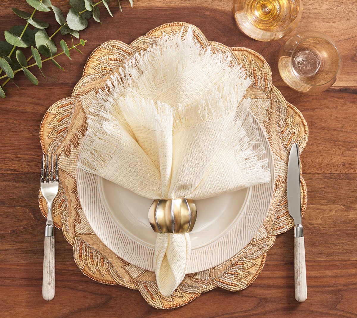 Elegant Fringe Napkins Set of 4 - Premium Cotton Decorative Table Linens for Dinner Parties, Weddings & Home Decor