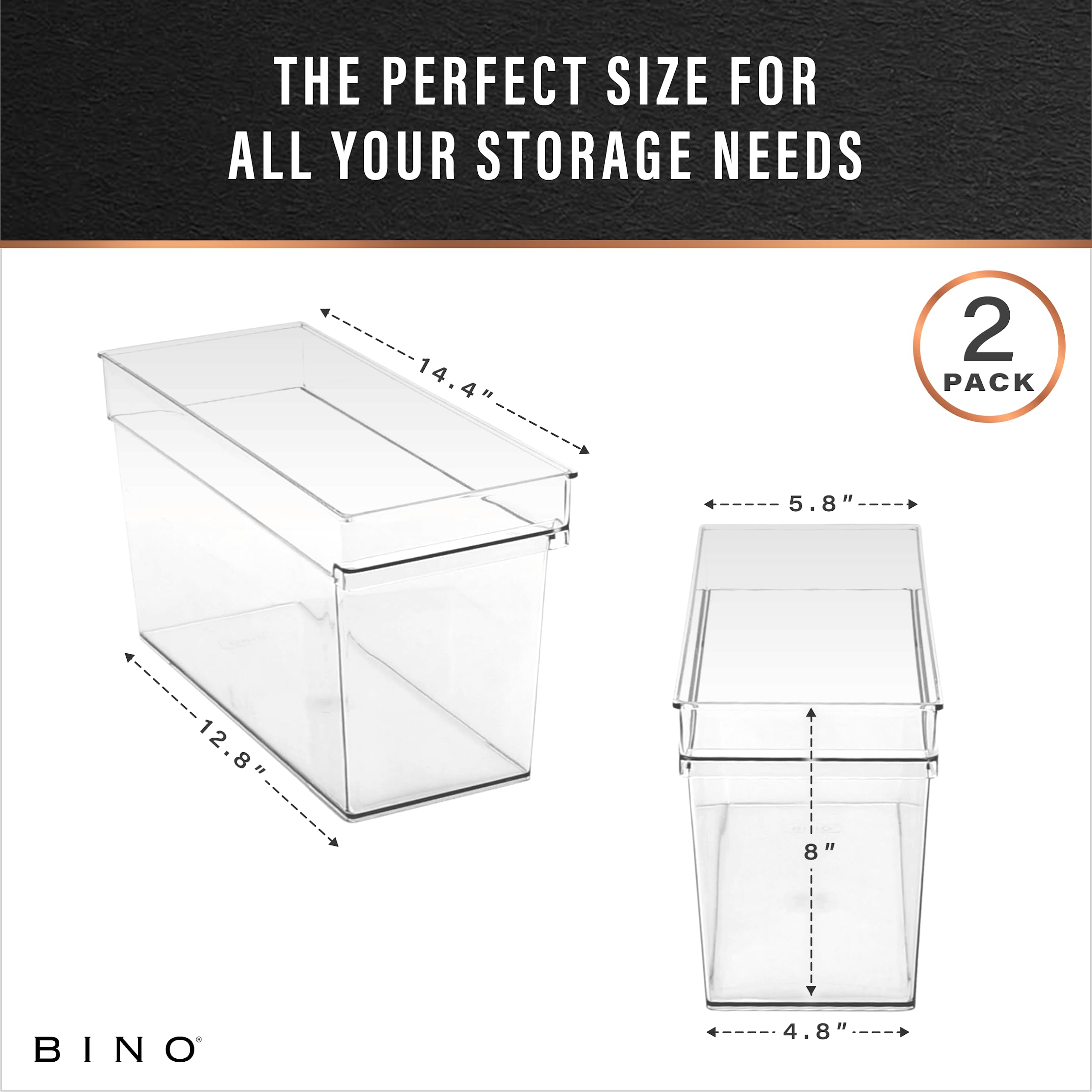 BINO Plastic Storage Bins - Medium Deep Clear Organizer Containers for Kitchen Pantry, Freezer & Home Organization | Multipurpose Storage Solutions for Closet, Office & Kids Room | THE HANDLER COLLECTION